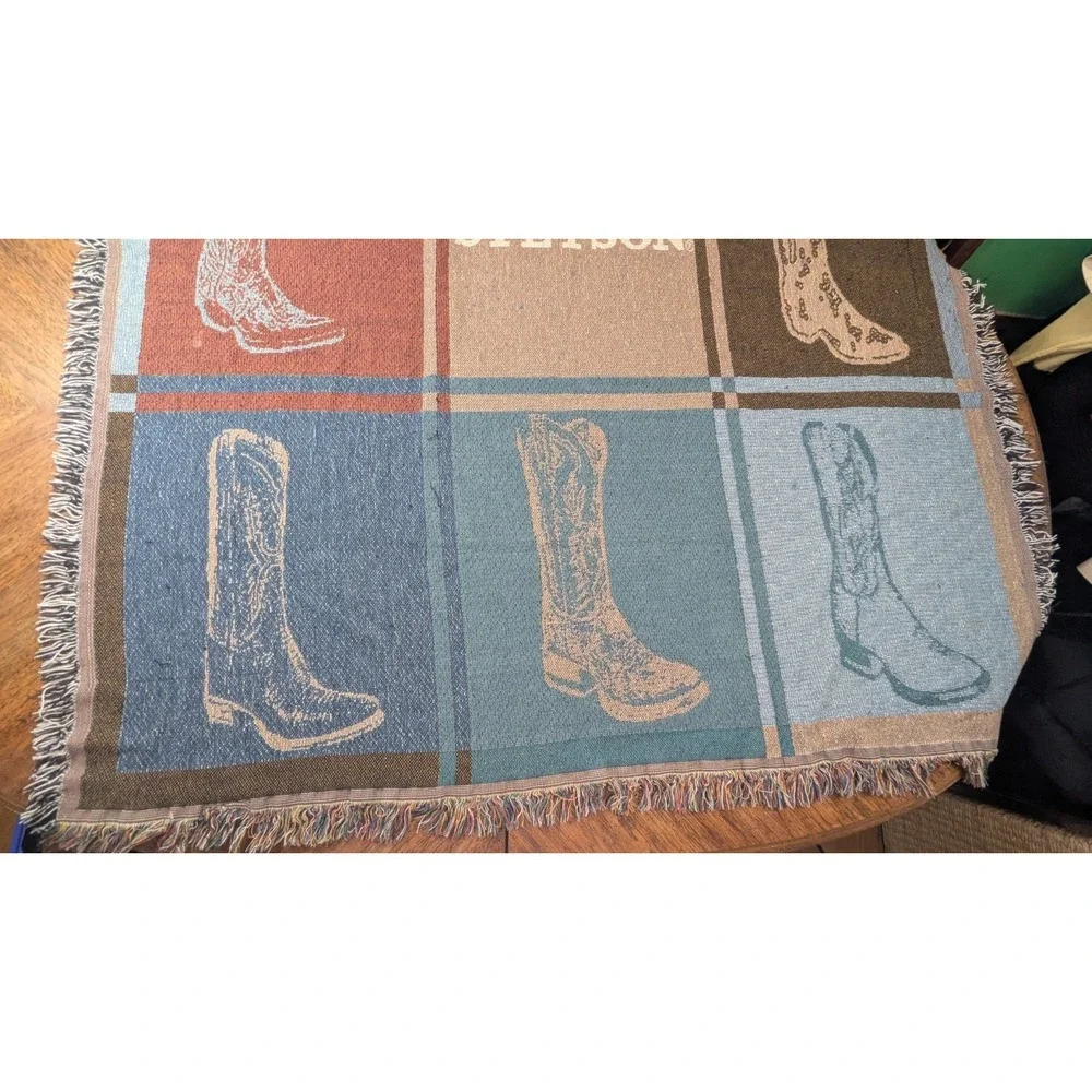 Stetson Woven Tapestry Throw Blanket Cowboy Boots 48X59 Inches